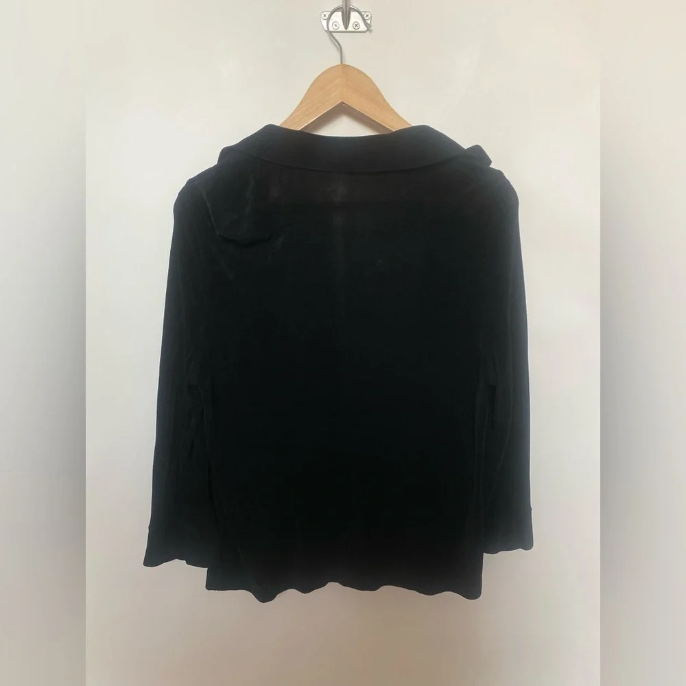 Vtg Mark Singer Softwear 90s Black Jersey Cardigan Knit Open Front Medium Petite